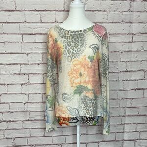 Sioni Floral & Animal Print Knit Overlay Layered Sweater Size Large